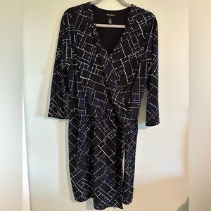 WHBM White House Black Market Wrap Dress Gemetric Pattern Long Sleeve Black XL